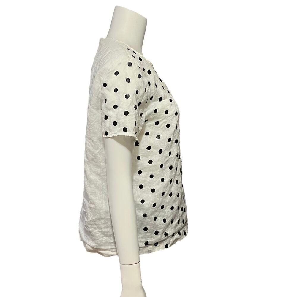 MaxMara Studio White Black Polka Dot Short Sleeve Ramie Top Size Large - Picture 13 of 16